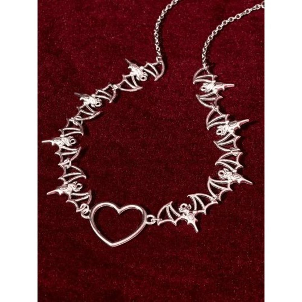 SILVER HEART FLYING BAT UNISEX PENDANT NECKLACE
